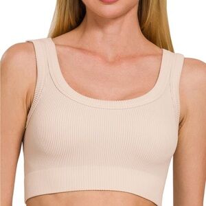 Women's Ribbed Beige Crop Top